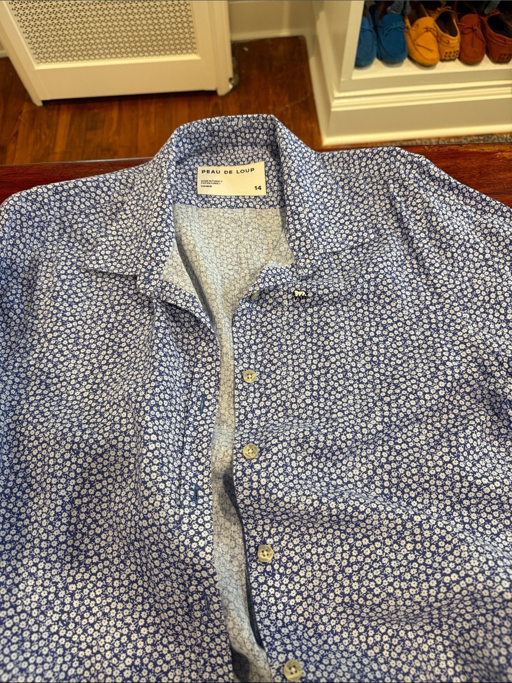 Peau De Loup Linen Navy & White Micro Floral Shirt